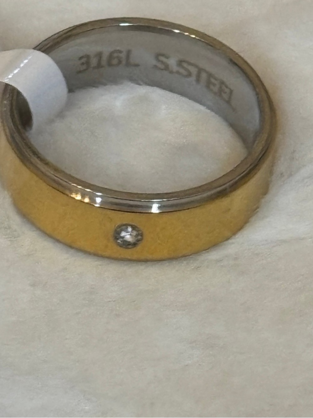 Size 11 marked 316L stainless steel zircon two tone band ring, BNWT